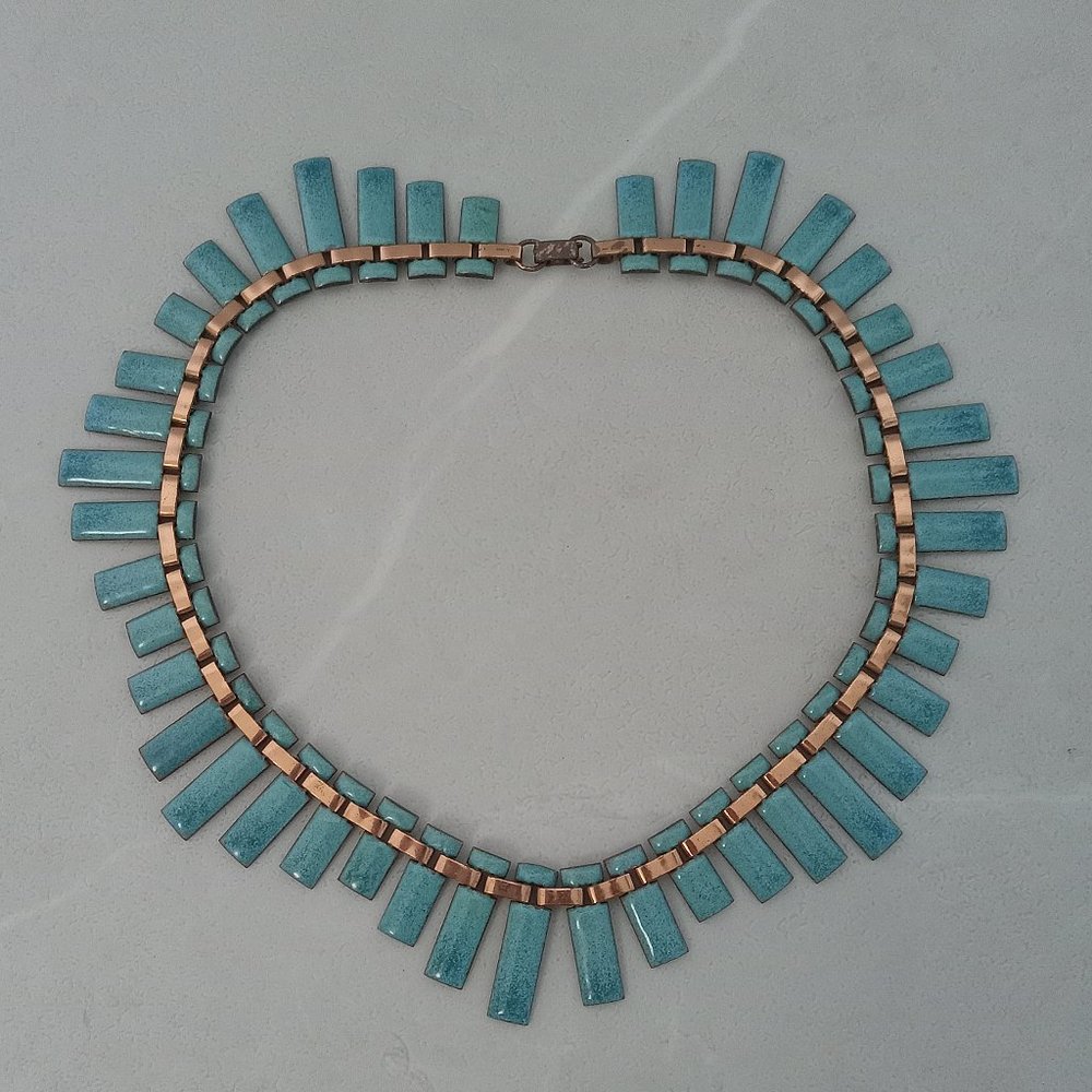 Vintage Matisse Copper Turquoise Enamel Necklace